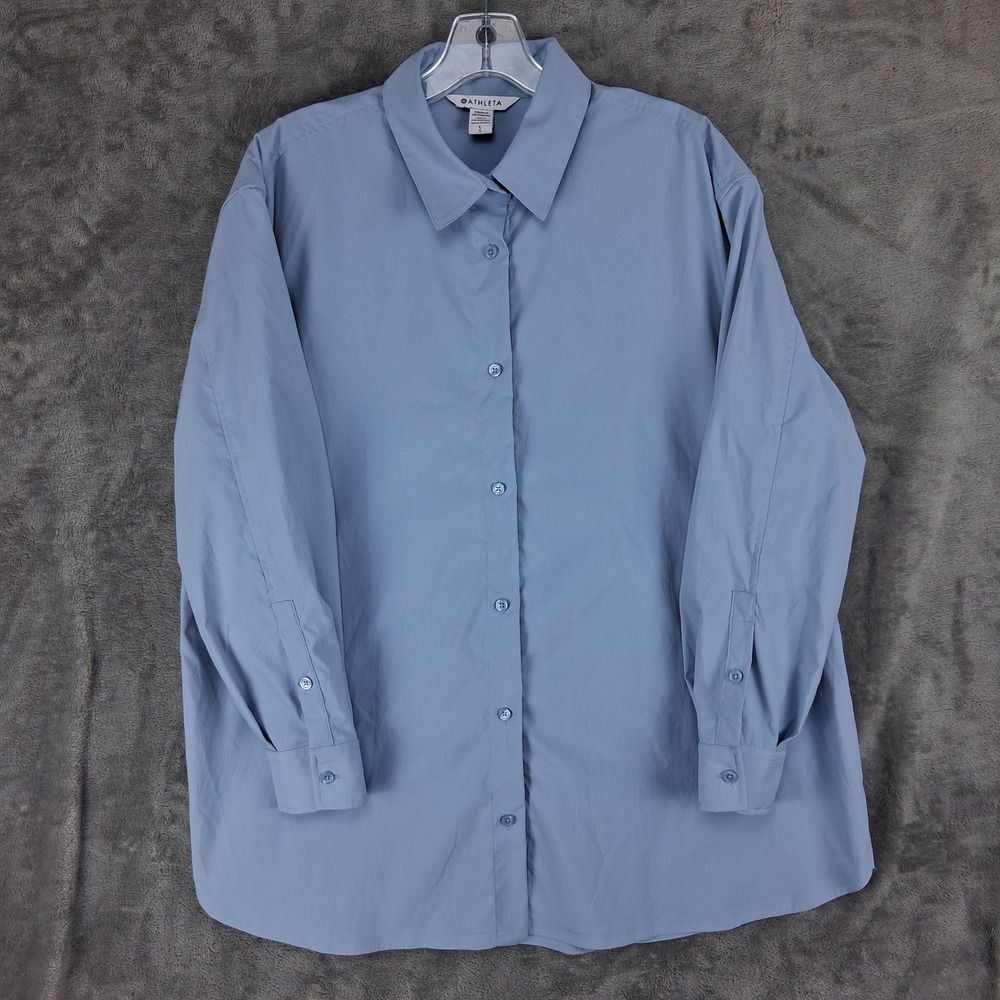 Athleta Womens Blue Long Sleeve Button Up Shirt Side Pocket 882549-02 L
